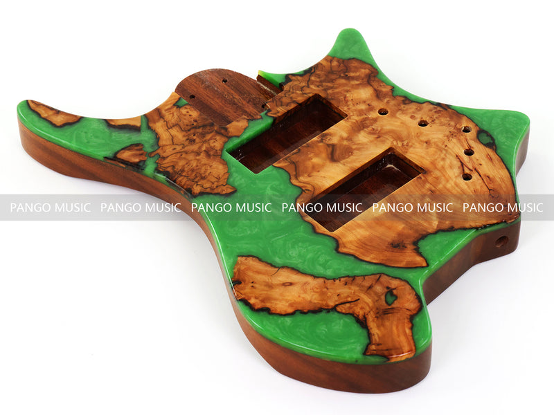 One-of-a-Kind Burl Wood Veneer Epoxy Resin 5 String Headless Electric Bass Guitar Body (H5B-004)