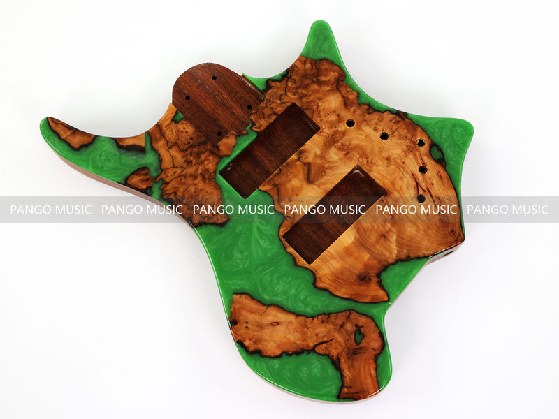 One-of-a-Kind Burl Wood Veneer Epoxy Resin 5 String Headless Electric Bass Guitar Body (H5B-004)