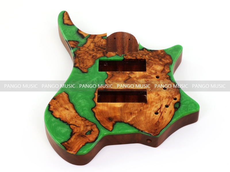 One-of-a-Kind Burl Wood Veneer Epoxy Resin 5 String Headless Electric Bass Guitar Body (H5B-004)