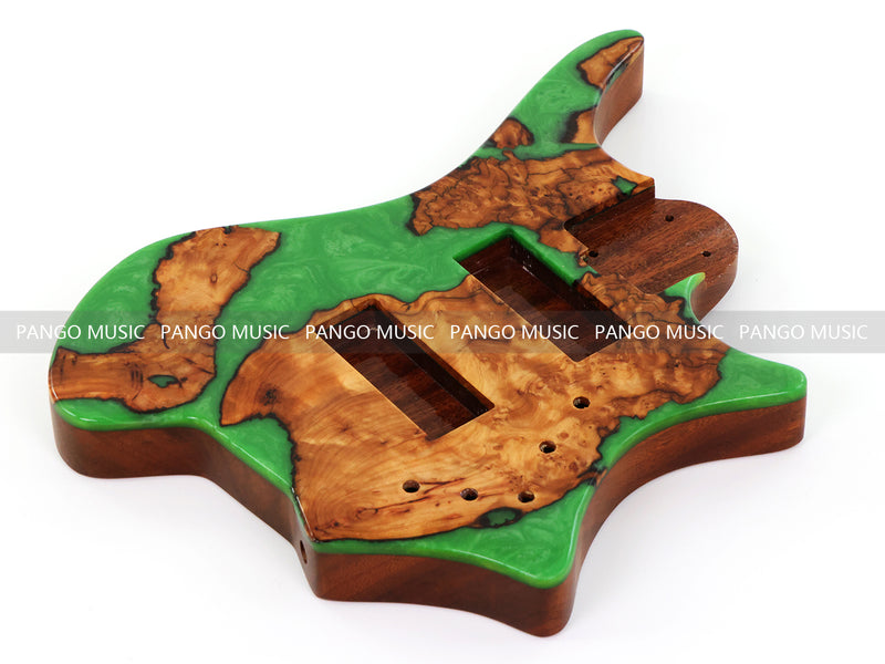 One-of-a-Kind Burl Wood Veneer Epoxy Resin 5 String Headless Electric Bass Guitar Body (H5B-004)