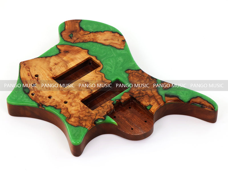 One-of-a-Kind Burl Wood Veneer Epoxy Resin 5 String Headless Electric Bass Guitar Body (H5B-004)