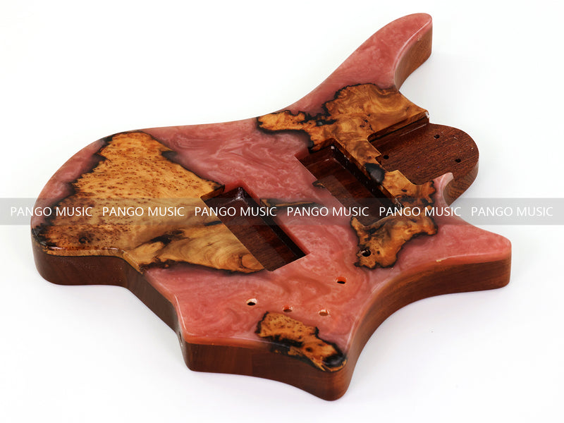 One-of-a-Kind Burl Wood Veneer Epoxy Resin 5 String Headless Electric Bass Guitar Body (H5B-005)