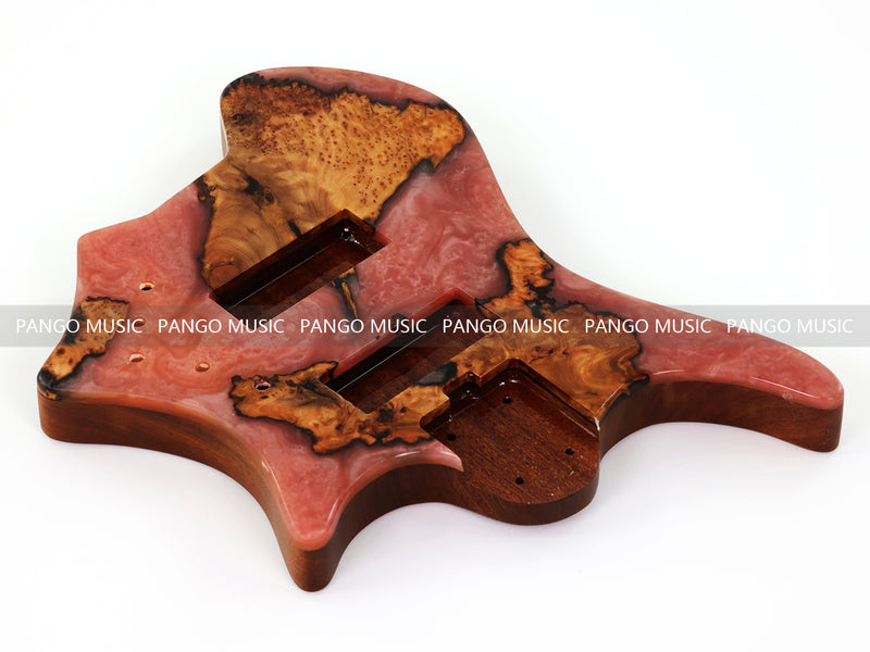 One-of-a-Kind Burl Wood Veneer Epoxy Resin 5 String Headless Electric Bass Guitar Body (H5B-005)
