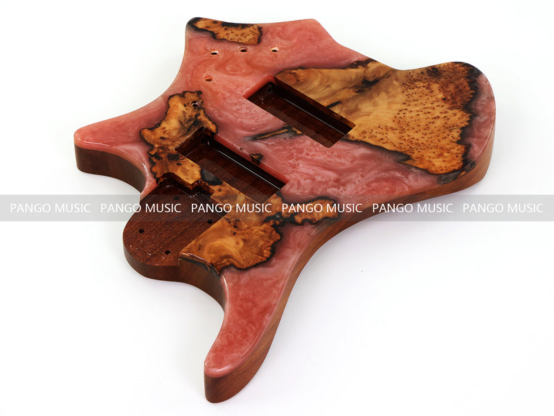 One-of-a-Kind Burl Wood Veneer Epoxy Resin 5 String Headless Electric Bass Guitar Body (H5B-005)