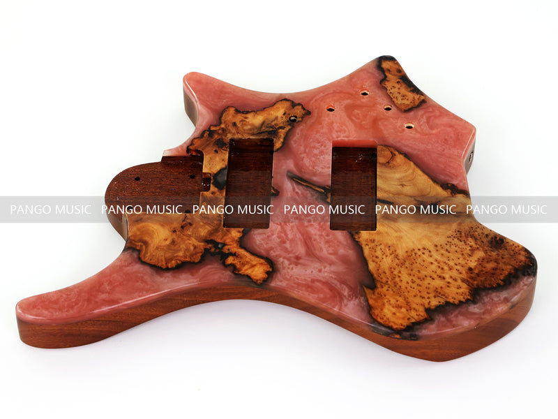 One-of-a-Kind Burl Wood Veneer Epoxy Resin 5 String Headless Electric Bass Guitar Body (H5B-005)