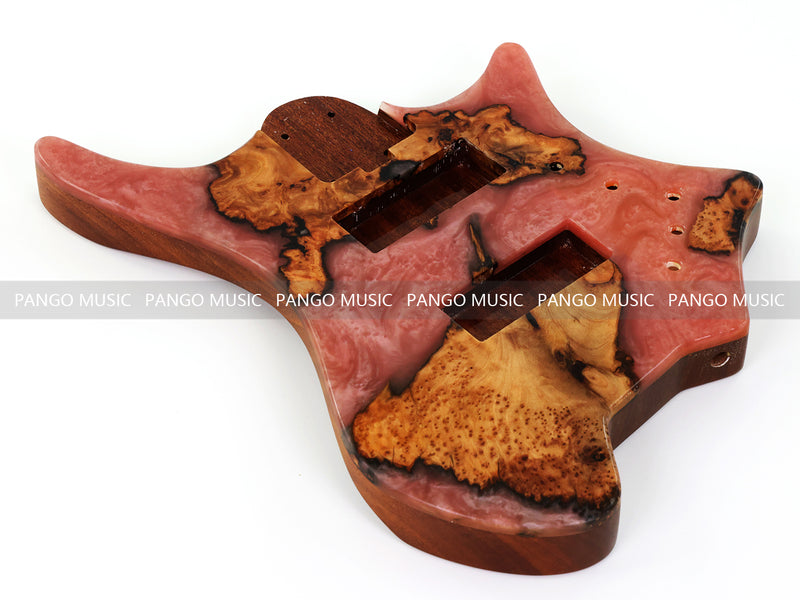 One-of-a-Kind Burl Wood Veneer Epoxy Resin 5 String Headless Electric Bass Guitar Body (H5B-005)