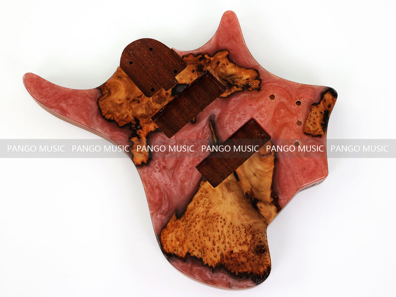 One-of-a-Kind Burl Wood Veneer Epoxy Resin 5 String Headless Electric Bass Guitar Body (H5B-005)