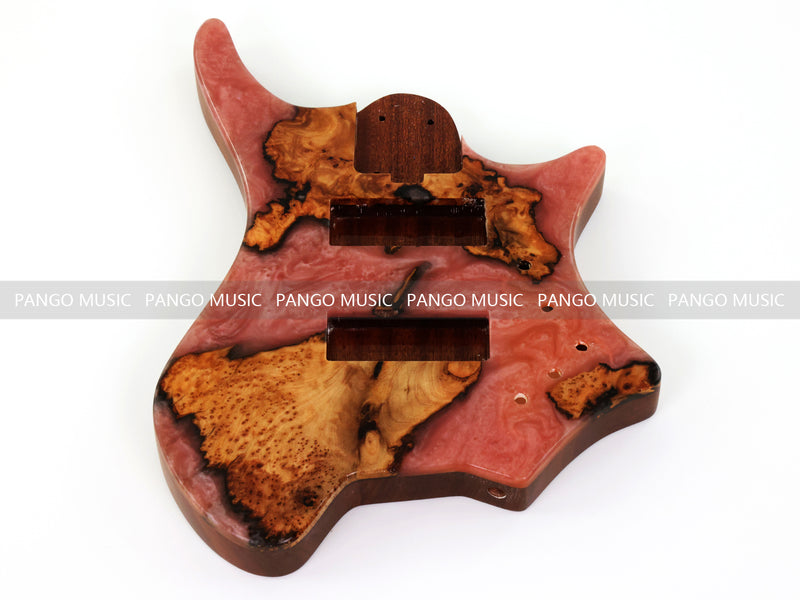 One-of-a-Kind Burl Wood Veneer Epoxy Resin 5 String Headless Electric Bass Guitar Body (H5B-005)
