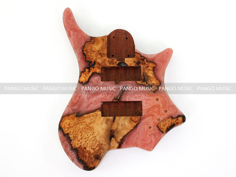 One-of-a-Kind Burl Wood Veneer Epoxy Resin 5 String Headless Electric Bass Guitar Body (H5B-005)