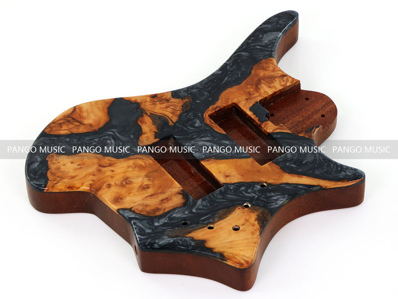 One-of-a-Kind Burl Wood Veneer Epoxy Resin 5 String Headless Electric Bass Guitar Body (H5B-006)