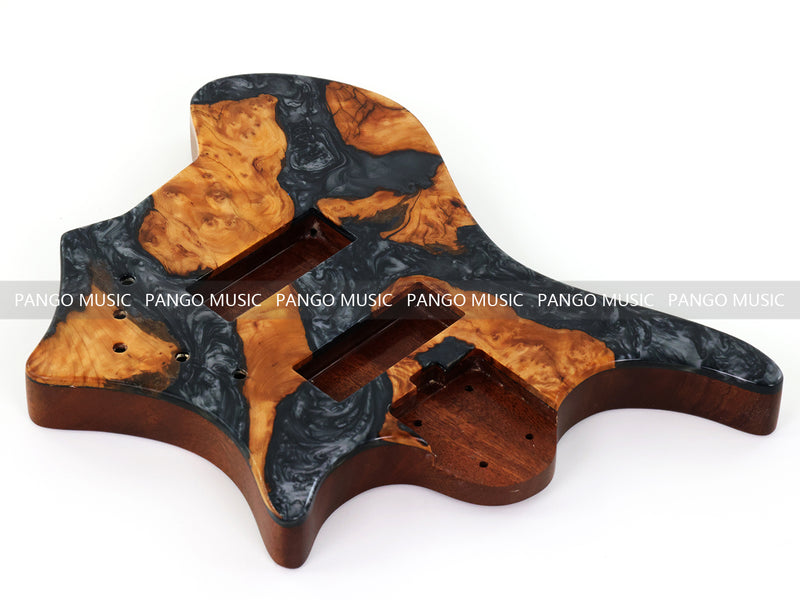 One-of-a-Kind Burl Wood Veneer Epoxy Resin 5 String Headless Electric Bass Guitar Body (H5B-006)