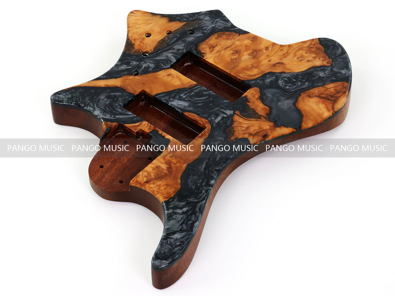One-of-a-Kind Burl Wood Veneer Epoxy Resin 5 String Headless Electric Bass Guitar Body (H5B-006)