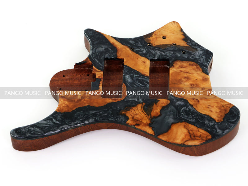 One-of-a-Kind Burl Wood Veneer Epoxy Resin 5 String Headless Electric Bass Guitar Body (H5B-006)