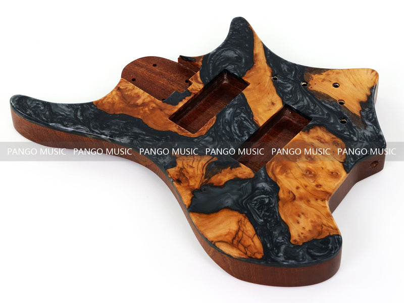 One-of-a-Kind Burl Wood Veneer Epoxy Resin 5 String Headless Electric Bass Guitar Body (H5B-006)