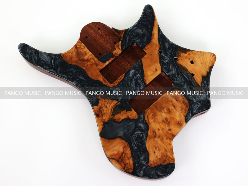 One-of-a-Kind Burl Wood Veneer Epoxy Resin 5 String Headless Electric Bass Guitar Body (H5B-006)