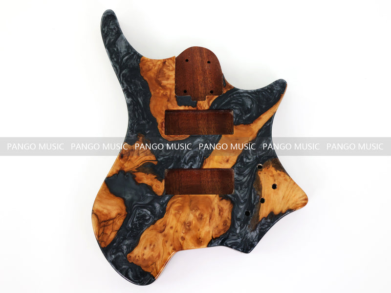 One-of-a-Kind Burl Wood Veneer Epoxy Resin 5 String Headless Electric Bass Guitar Body (H5B-006)