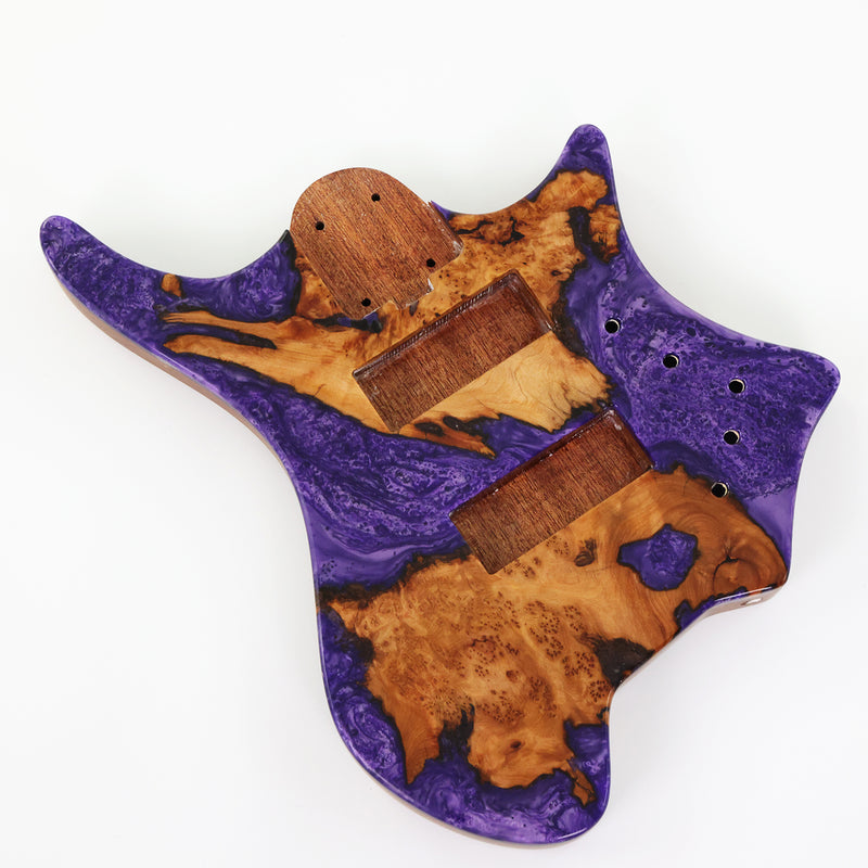 One-of-a-Kind Burl Wood Veneer Epoxy Resin 5 String Headless Electric Bass Guitar Body (H5B-007)