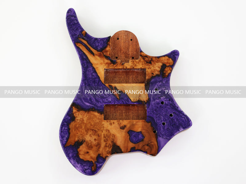 One-of-a-Kind Burl Wood Veneer Epoxy Resin 5 String Headless Electric Bass Guitar Body (H5B-007)