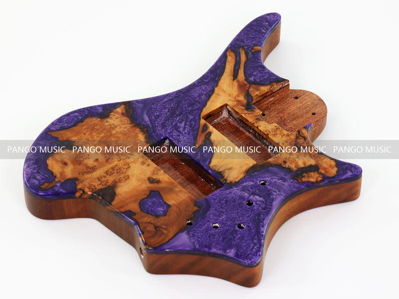 One-of-a-Kind Burl Wood Veneer Epoxy Resin 5 String Headless Electric Bass Guitar Body (H5B-007)