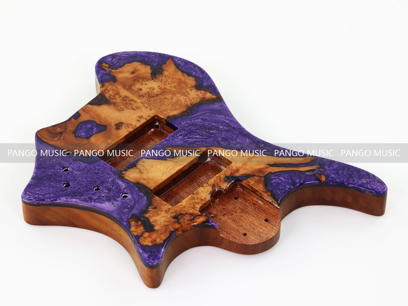 One-of-a-Kind Burl Wood Veneer Epoxy Resin 5 String Headless Electric Bass Guitar Body (H5B-007)