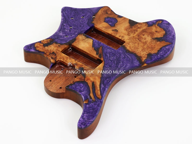 One-of-a-Kind Burl Wood Veneer Epoxy Resin 5 String Headless Electric Bass Guitar Body (H5B-007)