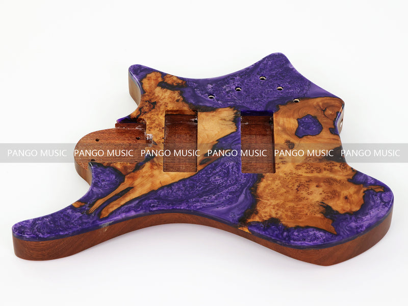 One-of-a-Kind Burl Wood Veneer Epoxy Resin 5 String Headless Electric Bass Guitar Body (H5B-007)