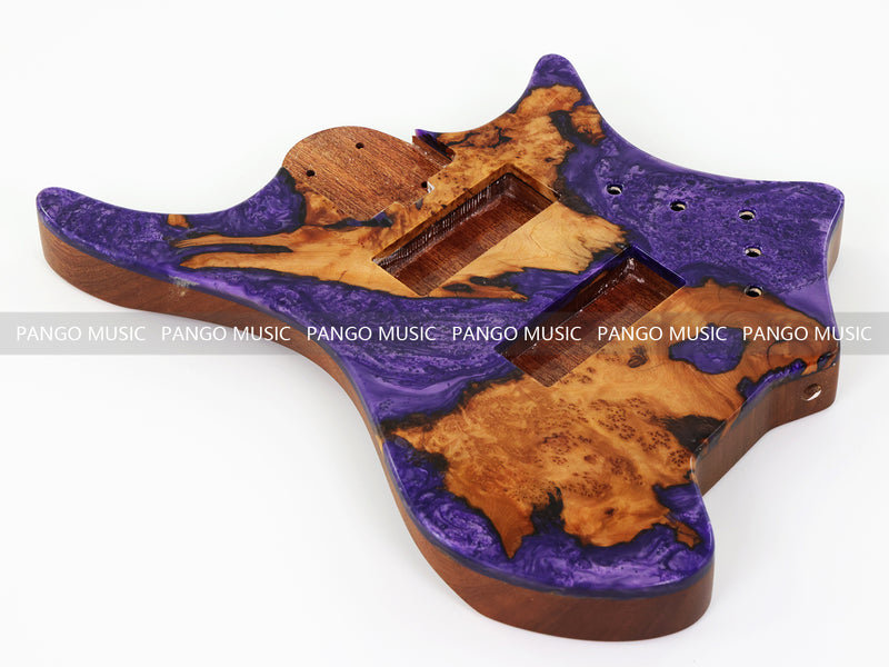 One-of-a-Kind Burl Wood Veneer Epoxy Resin 5 String Headless Electric Bass Guitar Body (H5B-007)