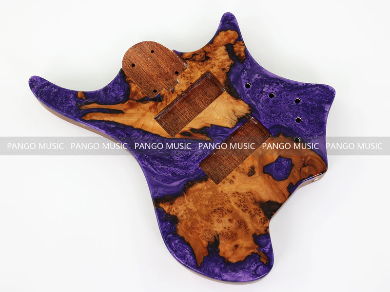 One-of-a-Kind Burl Wood Veneer Epoxy Resin 5 String Headless Electric Bass Guitar Body (H5B-007)
