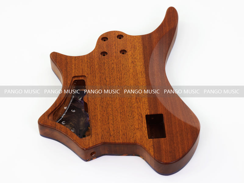 One-of-a-Kind Burl Wood Veneer Epoxy Resin 5 String Headless Electric Bass Guitar Body (H5B-007)