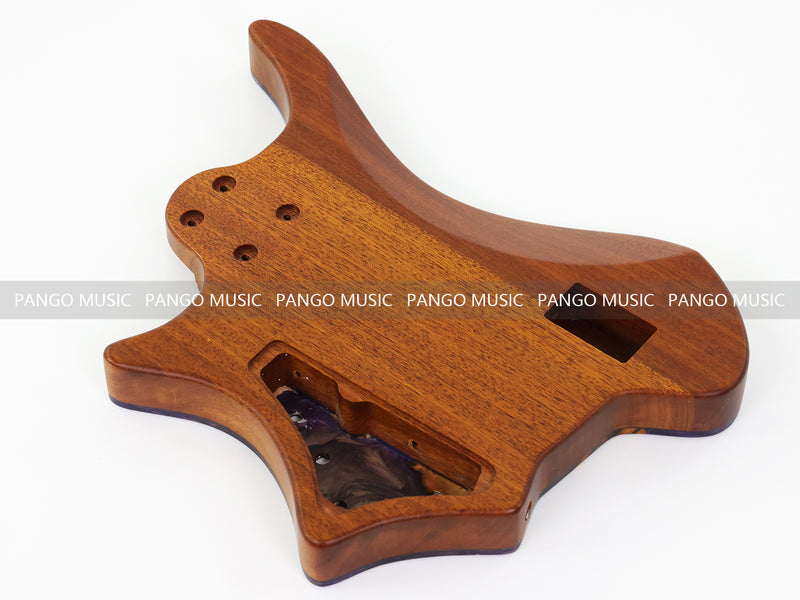 One-of-a-Kind Burl Wood Veneer Epoxy Resin 5 String Headless Electric Bass Guitar Body (H5B-007)