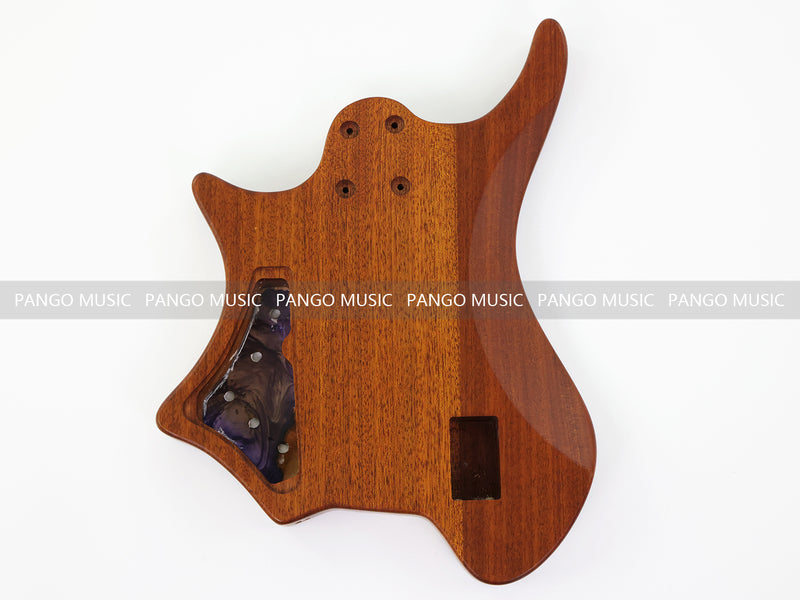 One-of-a-Kind Burl Wood Veneer Epoxy Resin 5 String Headless Electric Bass Guitar Body (H5B-007)