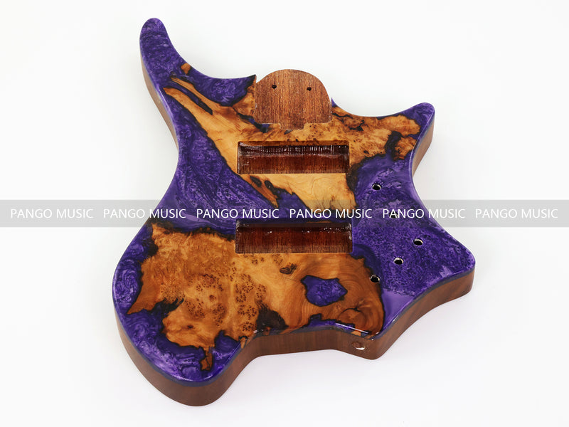 One-of-a-Kind Burl Wood Veneer Epoxy Resin 5 String Headless Electric Bass Guitar Body (H5B-007)