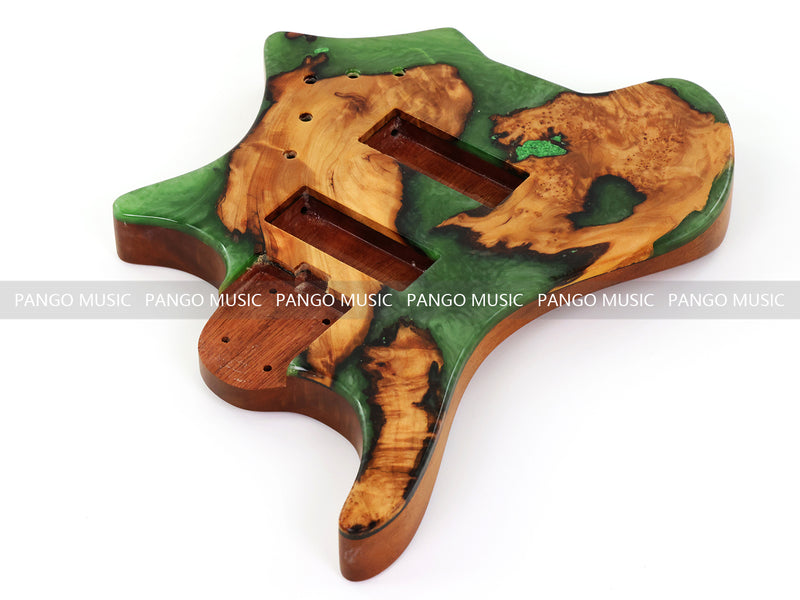 One-of-a-Kind Burl Wood Veneer Epoxy Resin 5 String Headless Electric Bass Guitar Body (H5B-008)