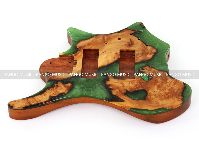 One-of-a-Kind Burl Wood Veneer Epoxy Resin 5 String Headless Electric Bass Guitar Body (H5B-008)