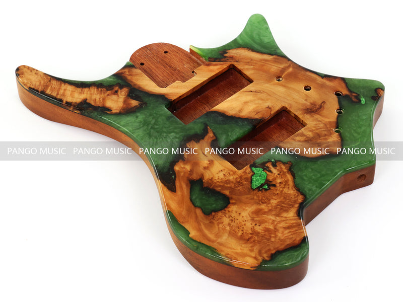 One-of-a-Kind Burl Wood Veneer Epoxy Resin 5 String Headless Electric Bass Guitar Body (H5B-008)