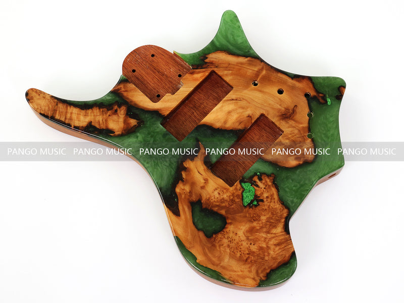 One-of-a-Kind Burl Wood Veneer Epoxy Resin 5 String Headless Electric Bass Guitar Body (H5B-008)