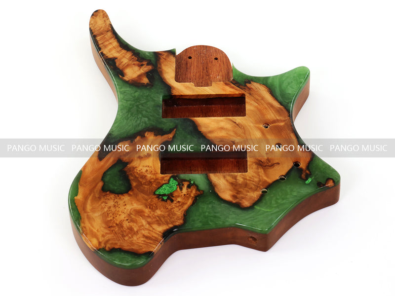 One-of-a-Kind Burl Wood Veneer Epoxy Resin 5 String Headless Electric Bass Guitar Body (H5B-008)