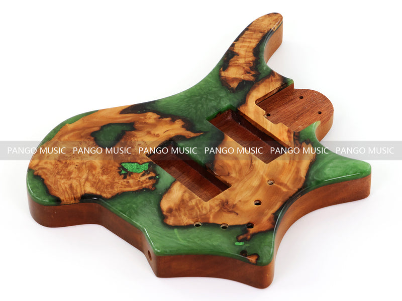 One-of-a-Kind Burl Wood Veneer Epoxy Resin 5 String Headless Electric Bass Guitar Body (H5B-008)