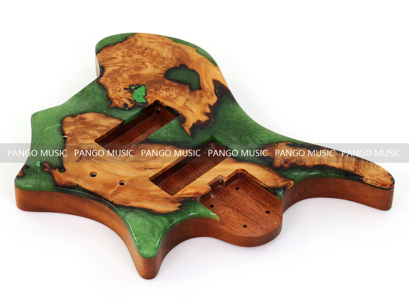 One-of-a-Kind Burl Wood Veneer Epoxy Resin 5 String Headless Electric Bass Guitar Body (H5B-008)