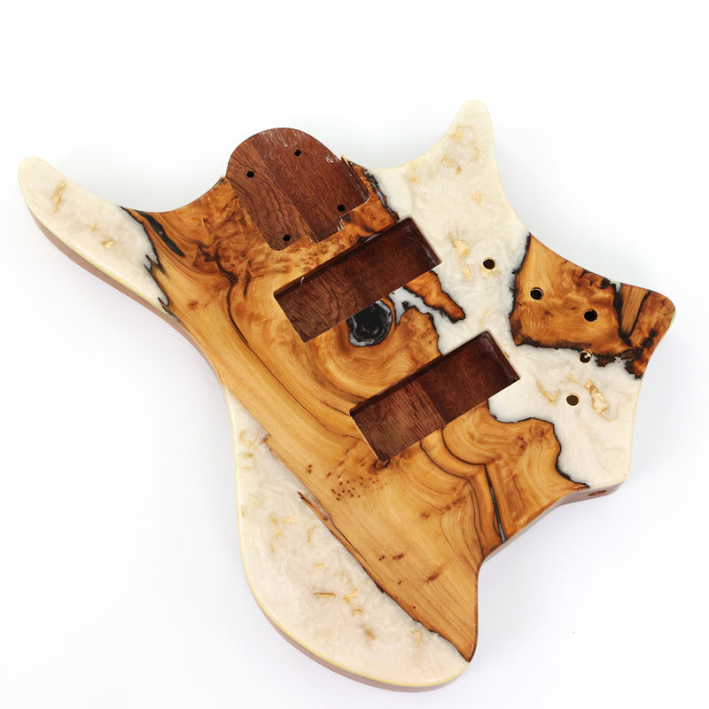 One-of-a-Kind Burl Wood Veneer Epoxy Resin 5 String Headless Electric Bass Guitar Body (H5B-009)