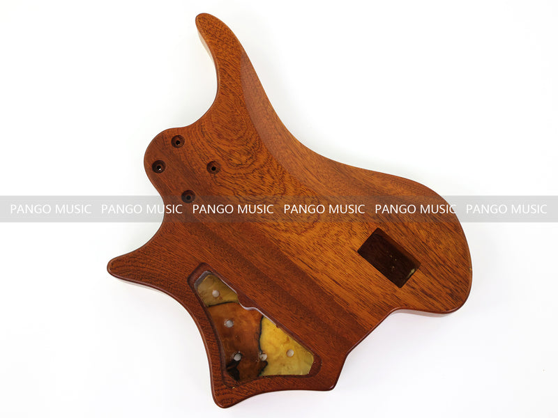 One-of-a-Kind Burl Wood Veneer Epoxy Resin 5 String Headless Electric Bass Guitar Body (H5B-009)
