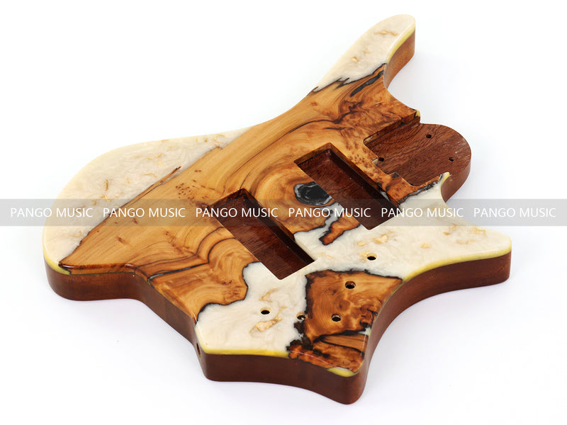 One-of-a-Kind Burl Wood Veneer Epoxy Resin 5 String Headless Electric Bass Guitar Body (H5B-009)