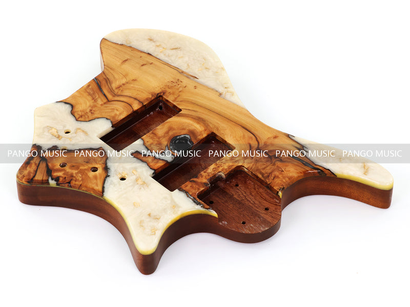 One-of-a-Kind Burl Wood Veneer Epoxy Resin 5 String Headless Electric Bass Guitar Body (H5B-009)