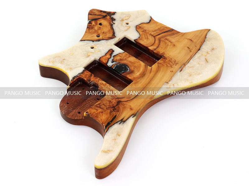 One-of-a-Kind Burl Wood Veneer Epoxy Resin 5 String Headless Electric Bass Guitar Body (H5B-009)