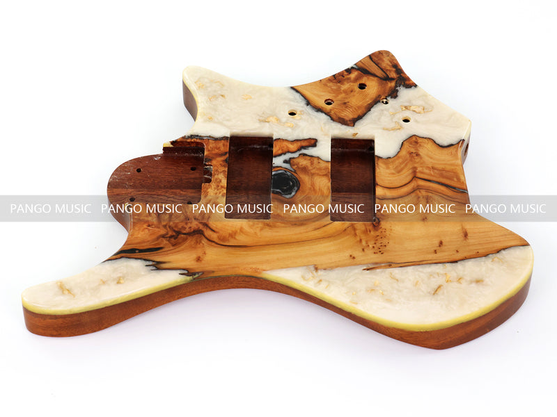One-of-a-Kind Burl Wood Veneer Epoxy Resin 5 String Headless Electric Bass Guitar Body (H5B-009)