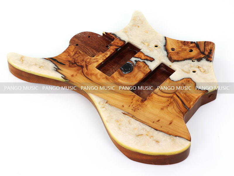 One-of-a-Kind Burl Wood Veneer Epoxy Resin 5 String Headless Electric Bass Guitar Body (H5B-009)