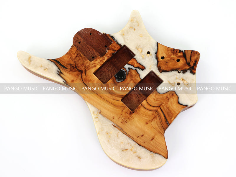 One-of-a-Kind Burl Wood Veneer Epoxy Resin 5 String Headless Electric Bass Guitar Body (H5B-009)