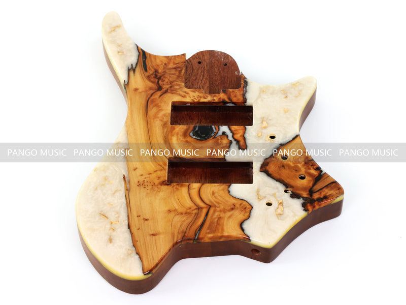One-of-a-Kind Burl Wood Veneer Epoxy Resin 5 String Headless Electric Bass Guitar Body (H5B-009)