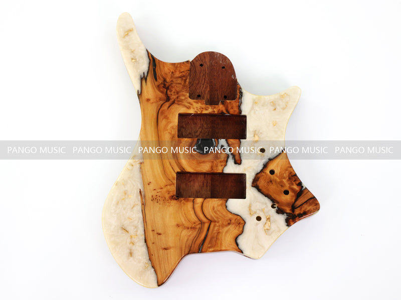 One-of-a-Kind Burl Wood Veneer Epoxy Resin 5 String Headless Electric Bass Guitar Body (H5B-009)
