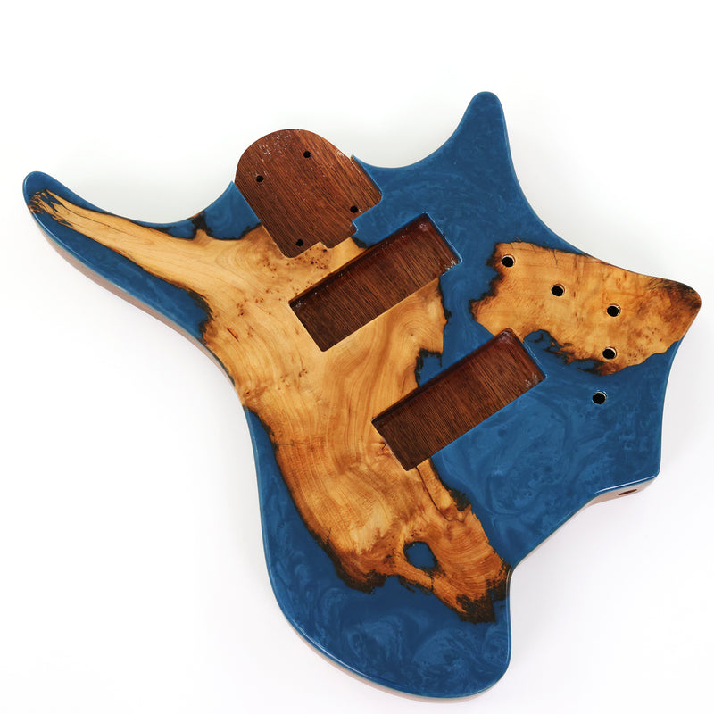 One-of-a-Kind Burl Wood Veneer Epoxy Resin 5 String Headless Electric Bass Guitar Body (H5B-010)